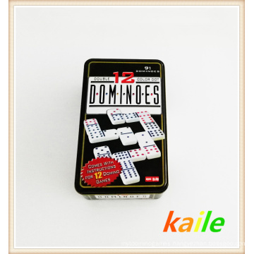 Double twelve plastic domino in tin box